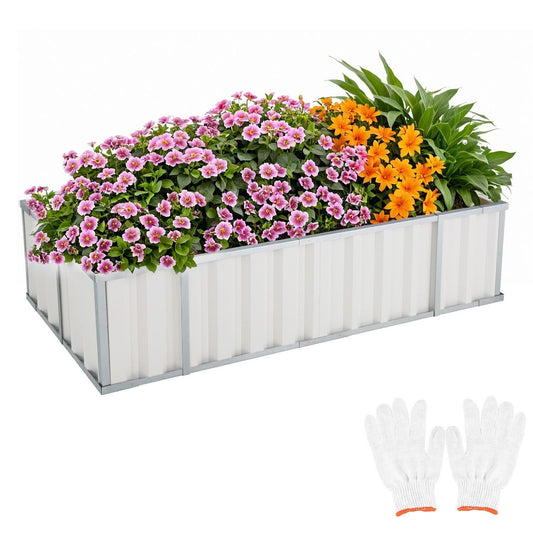 Galvanised Steel Raised Garden Rectangle Bed 160x80x42cm No-Screw Oval V178-66917