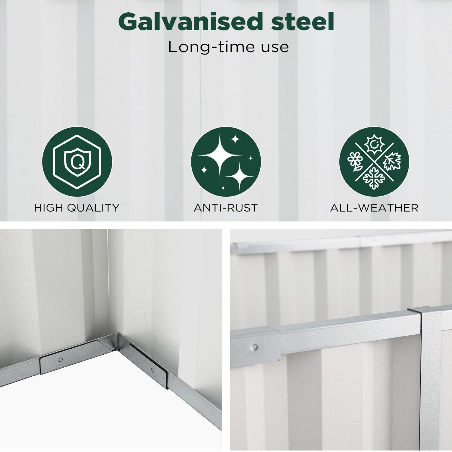 Galvanised Steel Raised Garden Rectangle Bed 160x80x42cm No-Screw Oval V178-66917