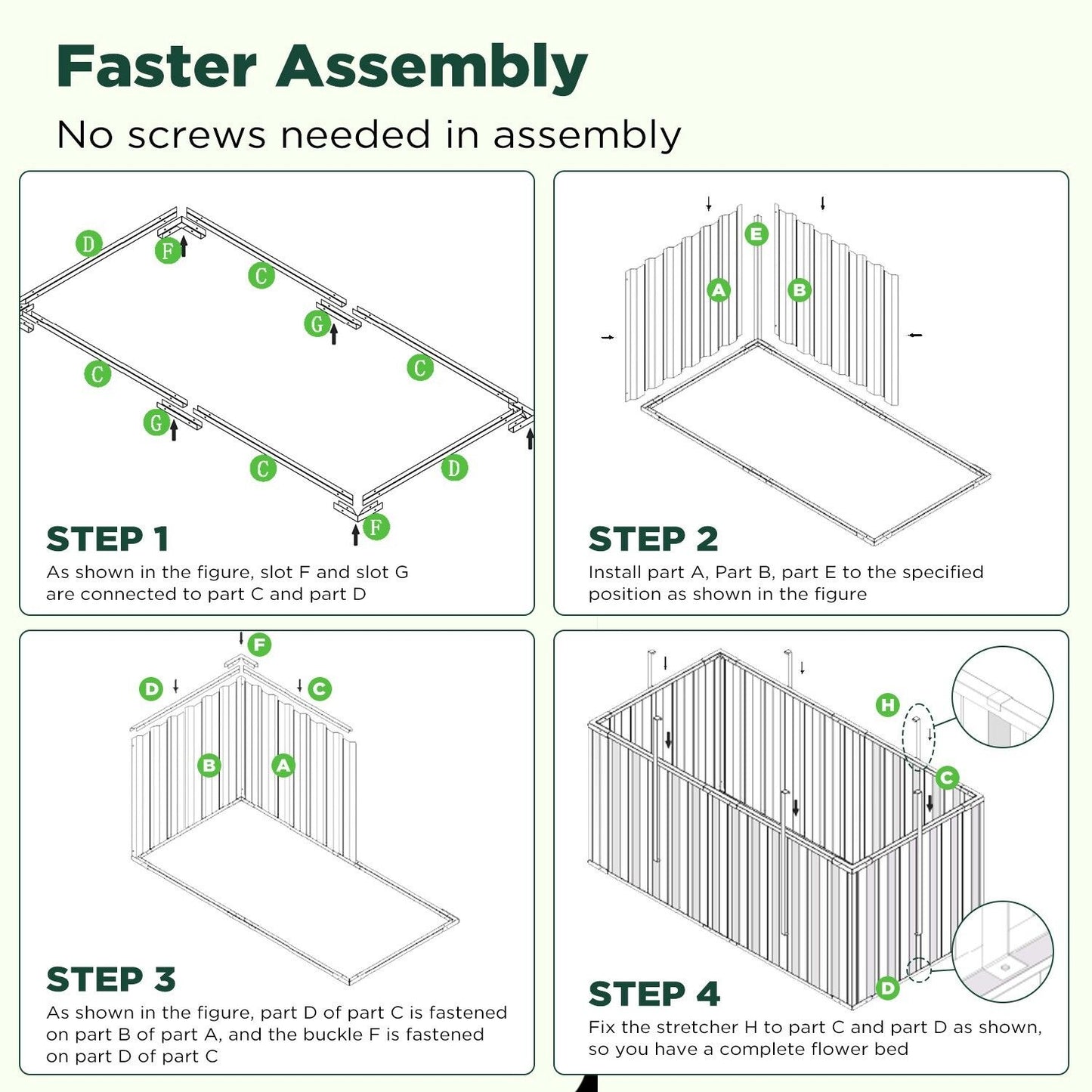 Galvanised Steel Raised Garden Rectangle Bed 160x80x42cm No-Screw Oval V178-66917