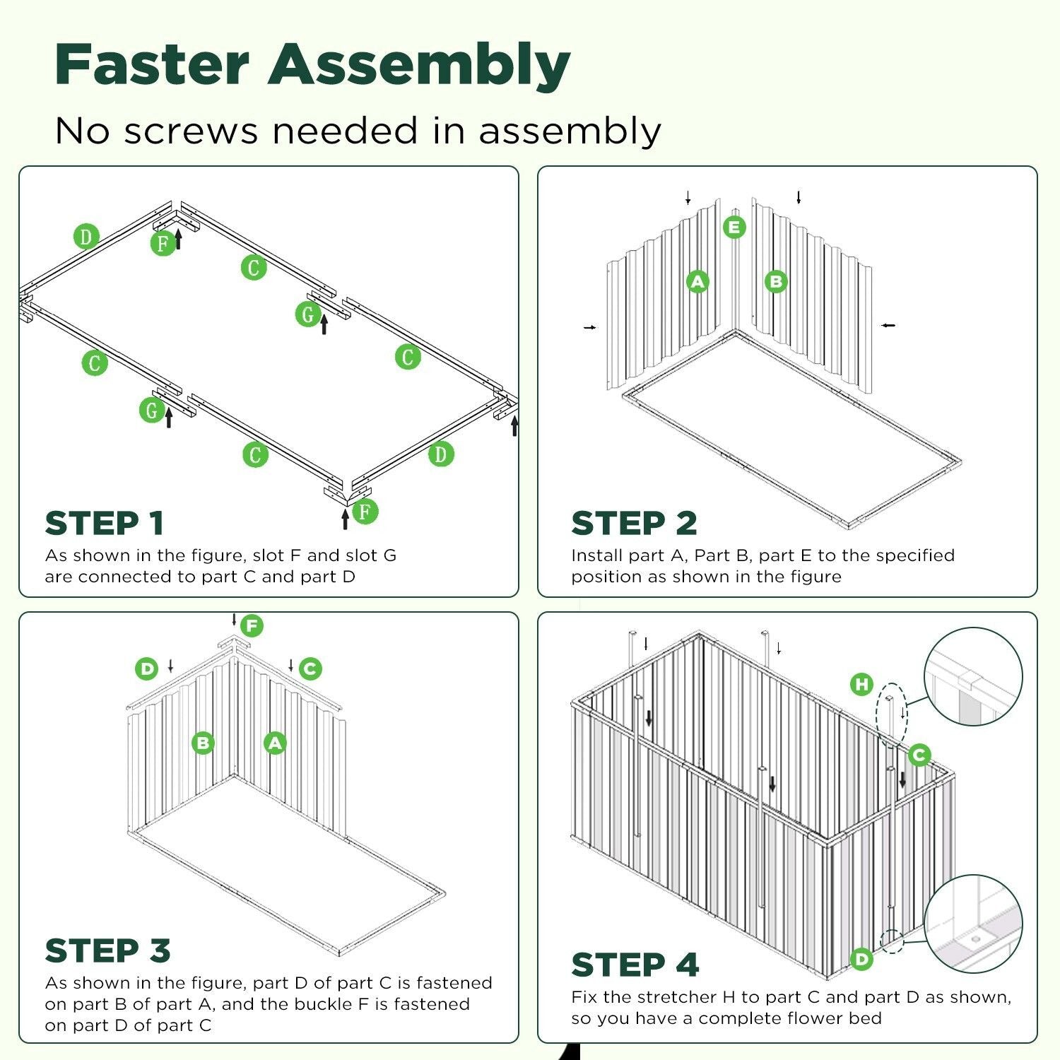 Galvanised Steel Raised Garden Rectangle Bed 160x80x42cm No-Screw Oval V178-66917