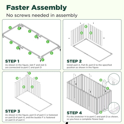 Galvanised Steel Raised Garden Rectangle Bed 160x80x42cm No-Screw Oval V178-66917