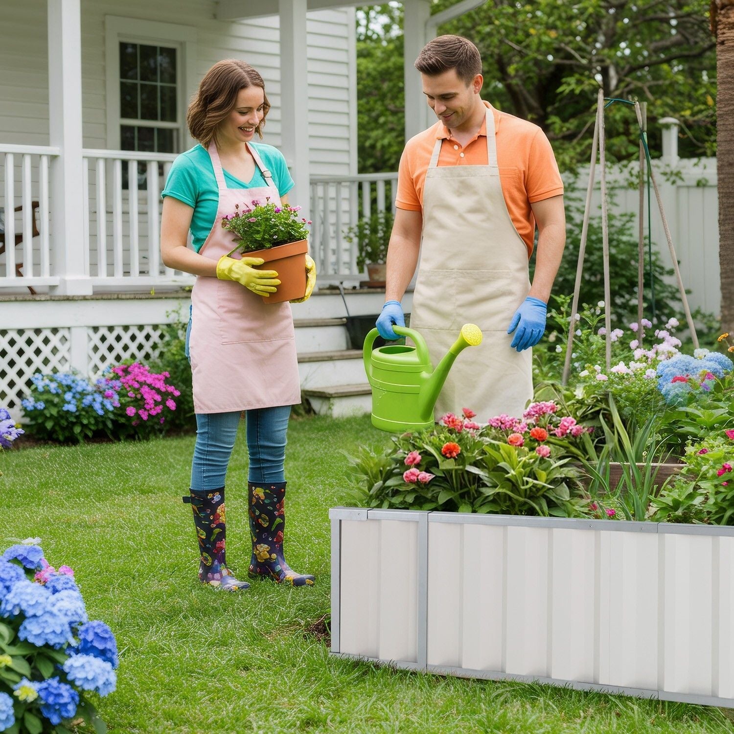 Galvanised Steel Raised Garden Rectangle Bed 160x80x42cm No-Screw Oval V178-66917