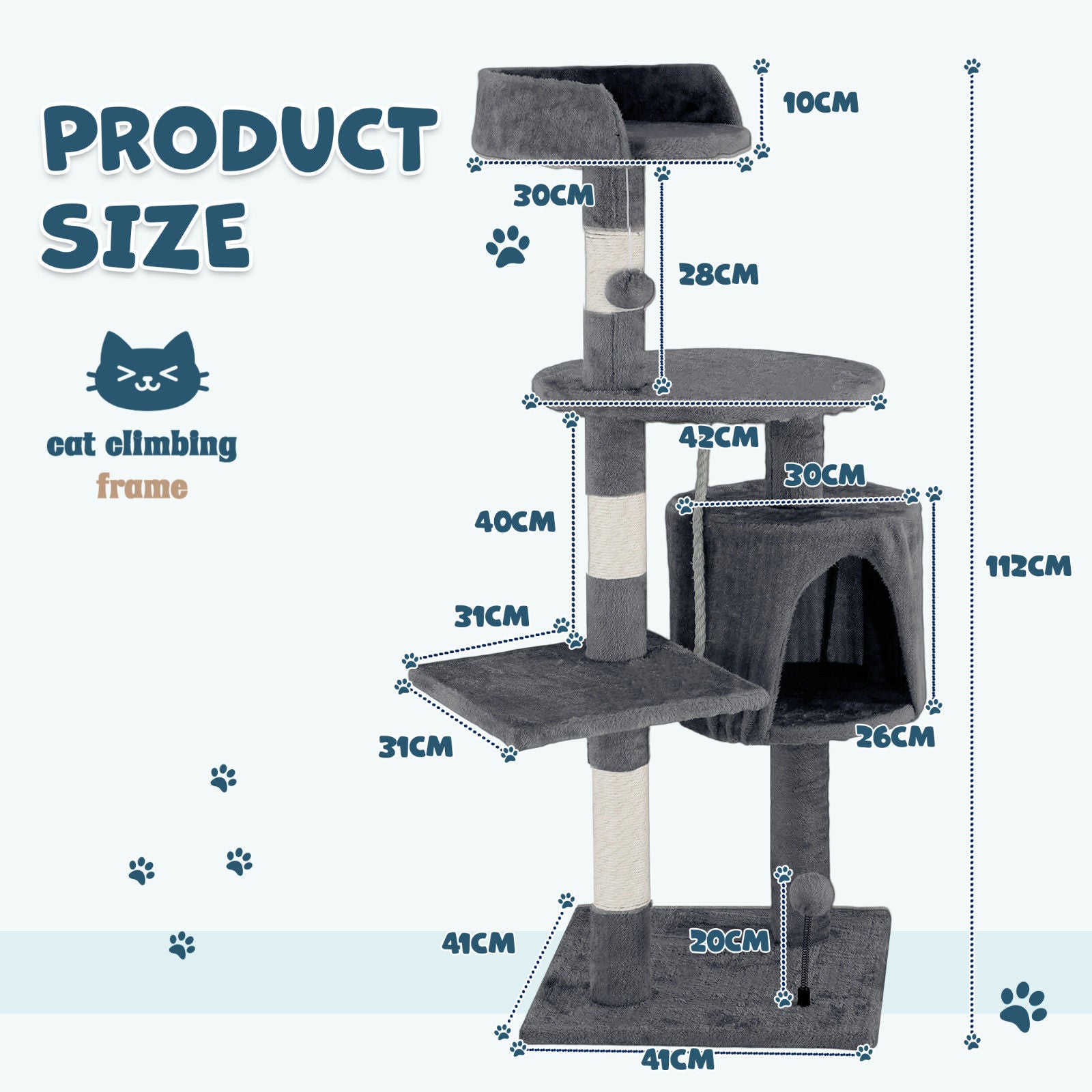 Cat Tower Tree Scratching Post Dark Grey Condo 112cm V178-66918