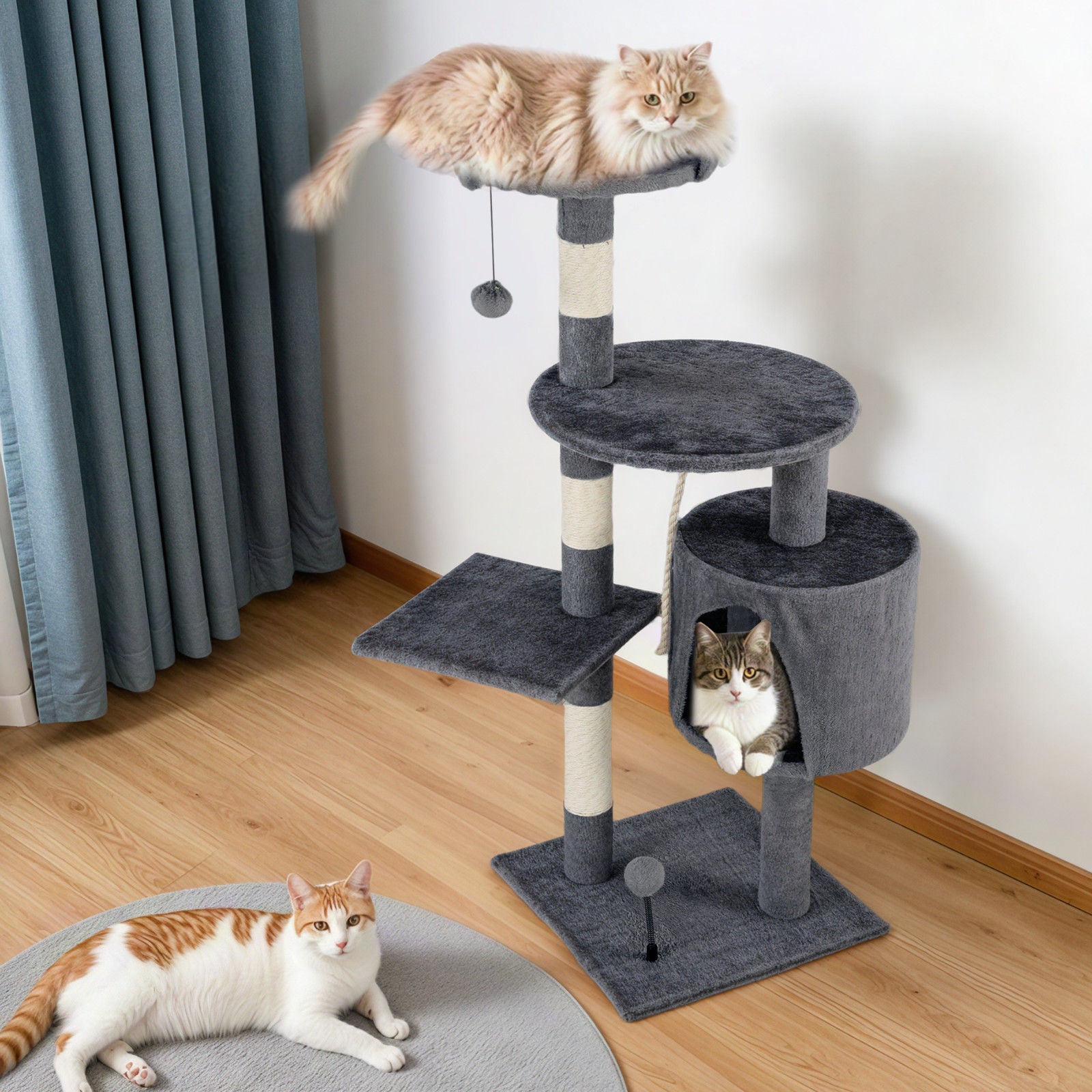 Cat Tower Tree Scratching Post Dark Grey Condo 112cm V178-66918
