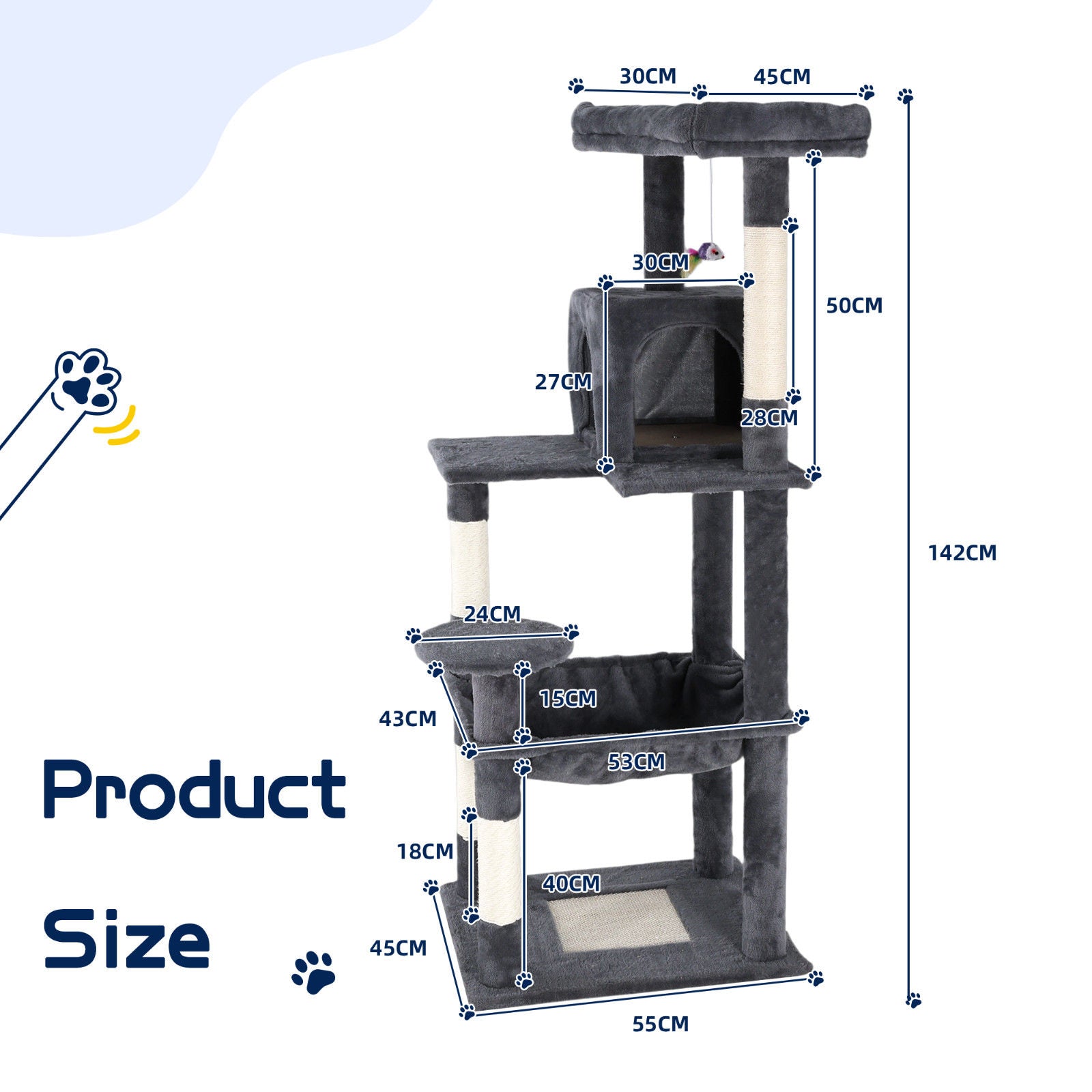 Cat Tower Tree Condo Scratching Post Dark Grey 142cm V178-66919