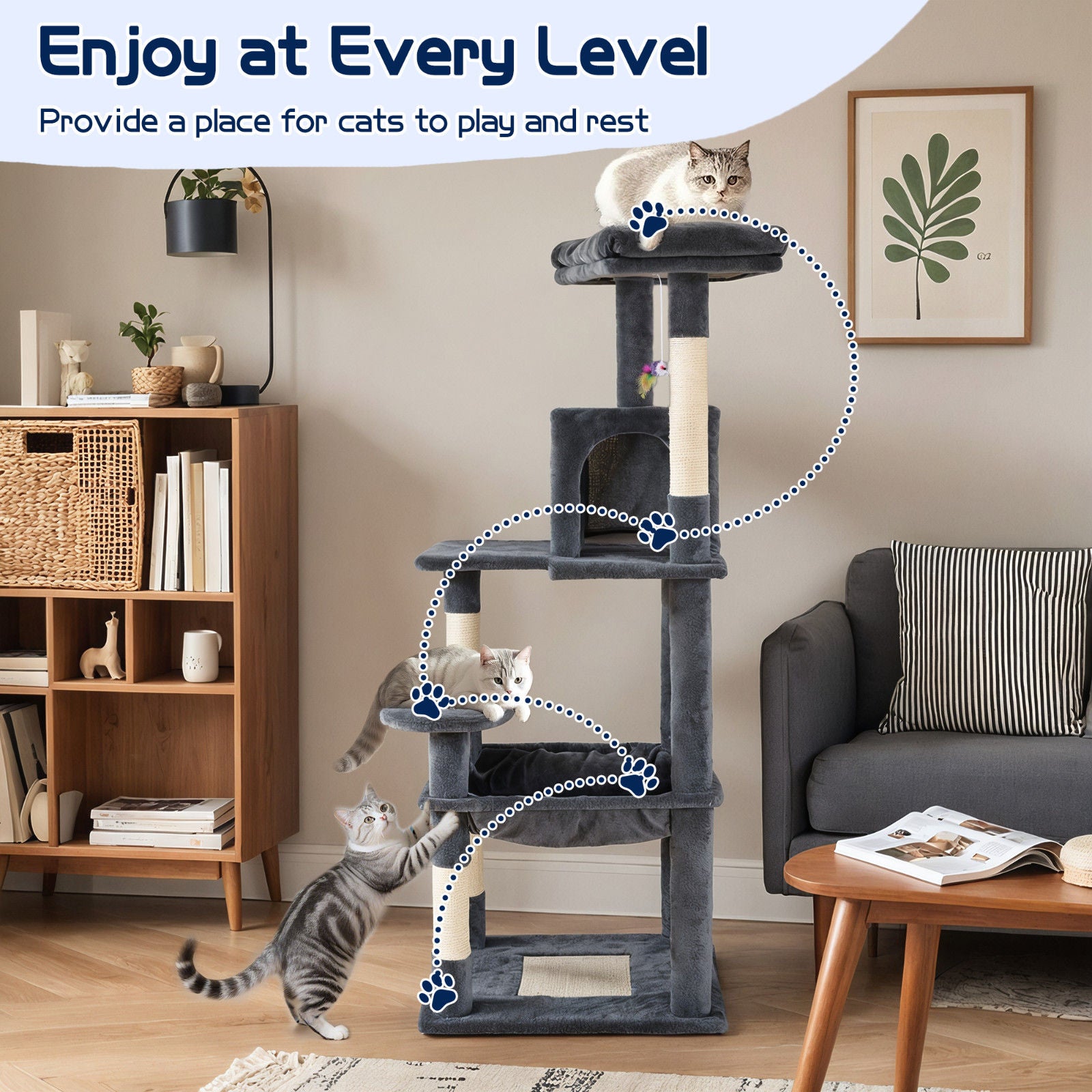Cat Tower Tree Condo Scratching Post Dark Grey 142cm V178-66919