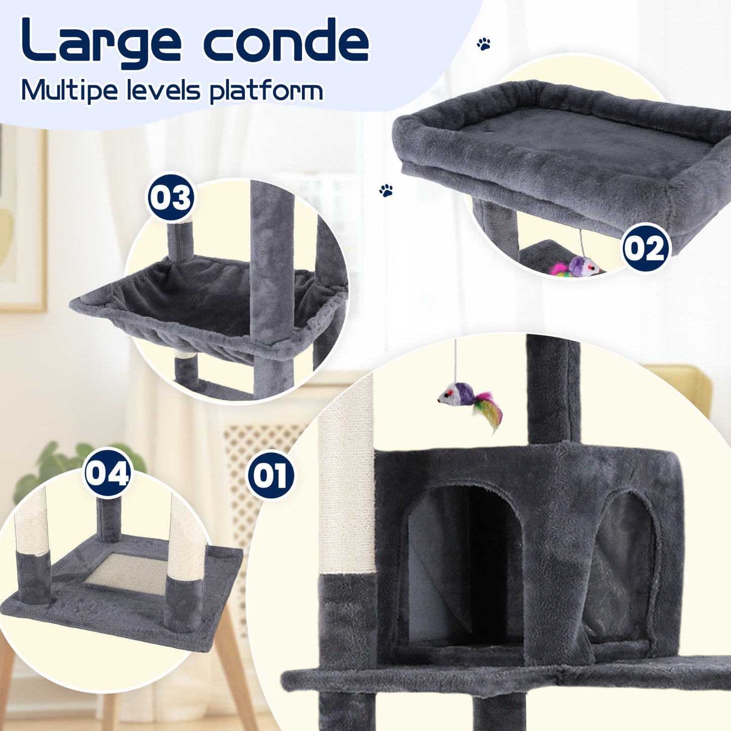Cat Tower Tree Condo Scratching Post Dark Grey 142cm V178-66919