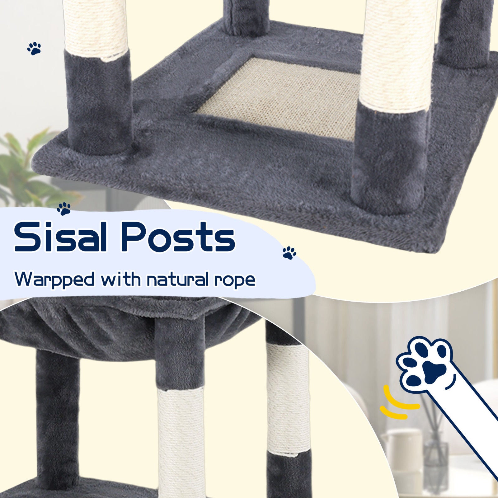Cat Tower Tree Condo Scratching Post Dark Grey 142cm V178-66919