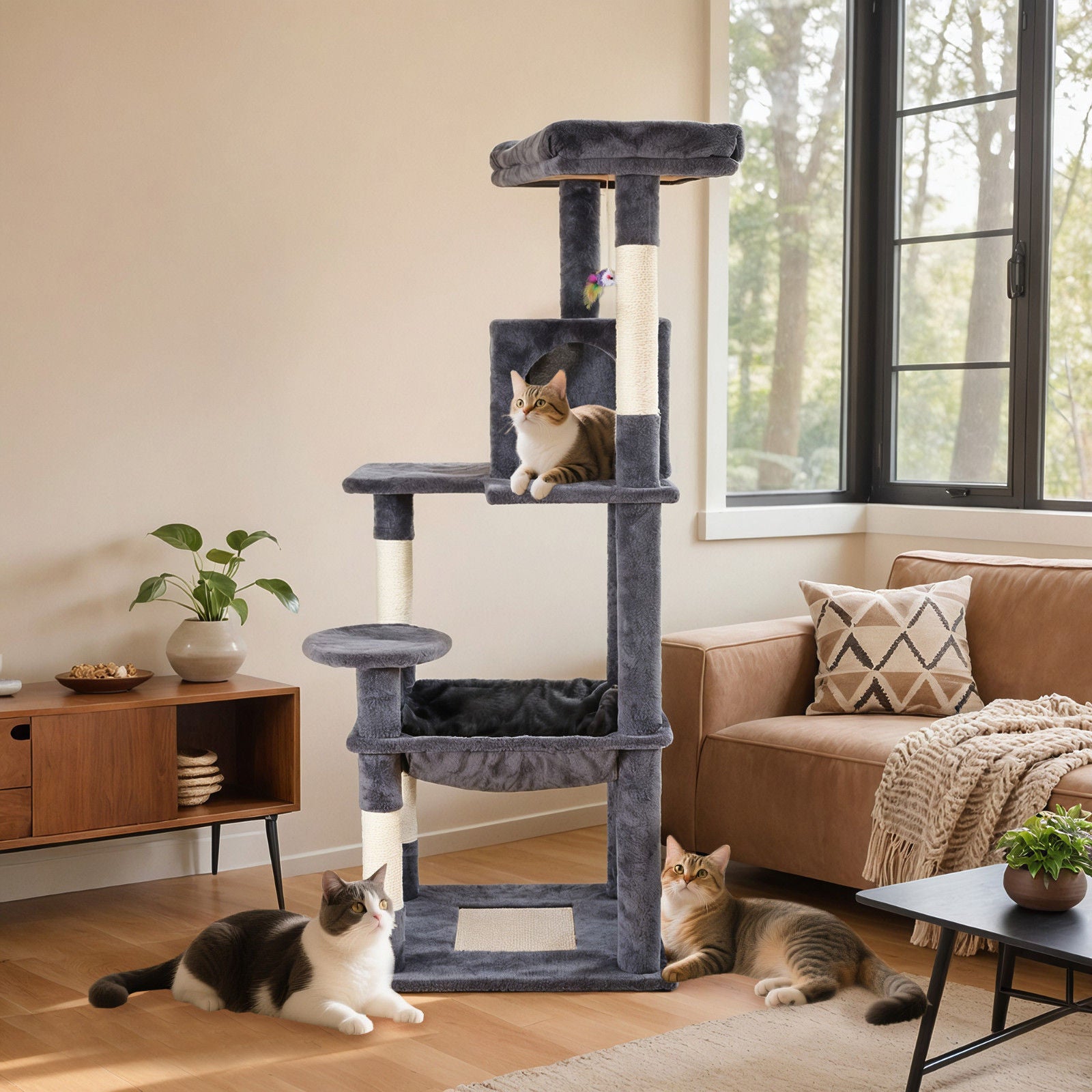 Cat Tower Tree Condo Scratching Post Dark Grey 142cm V178-66919