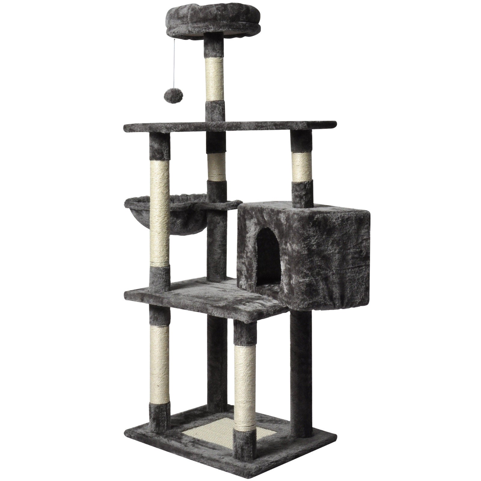 Large Grey Cat Tree Tower Condo with Scratching Post Bed V178-66920