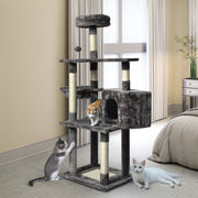 Large Grey Cat Tree Tower Condo with Scratching Post Bed V178-66920