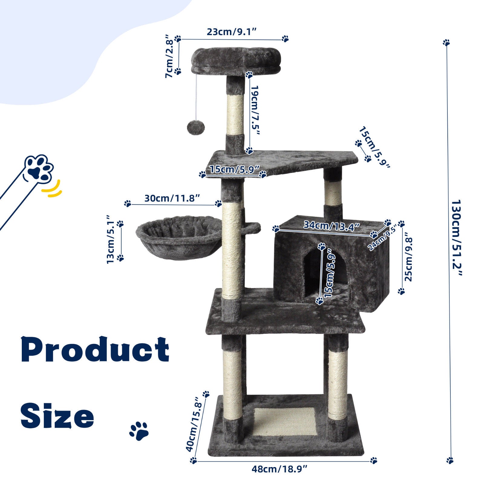 Large Grey Cat Tree Tower Condo with Scratching Post Bed V178-66920