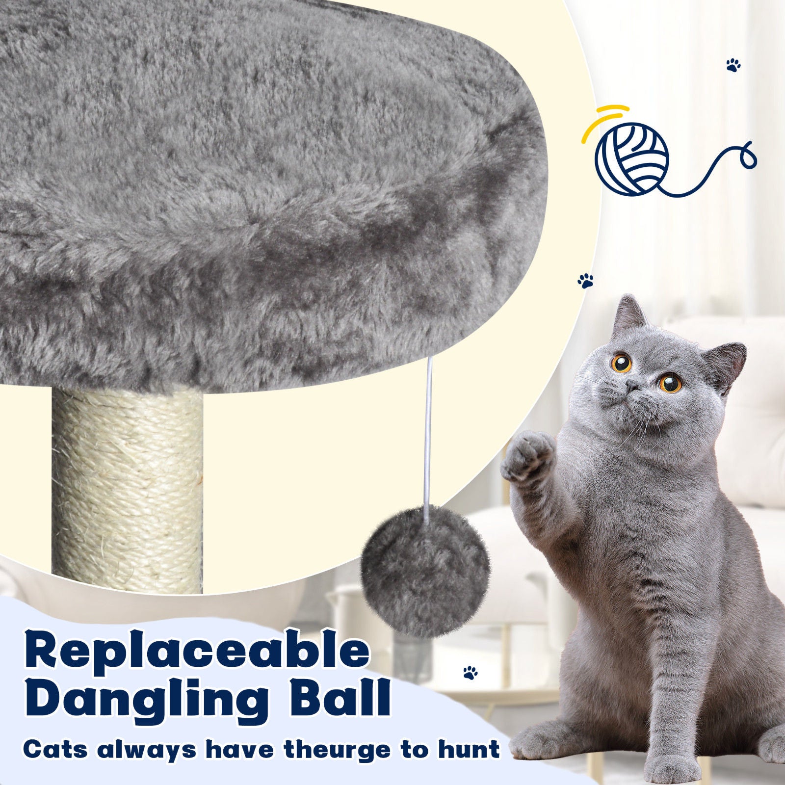 Large Grey Cat Tree Tower Condo with Scratching Post Bed V178-66920