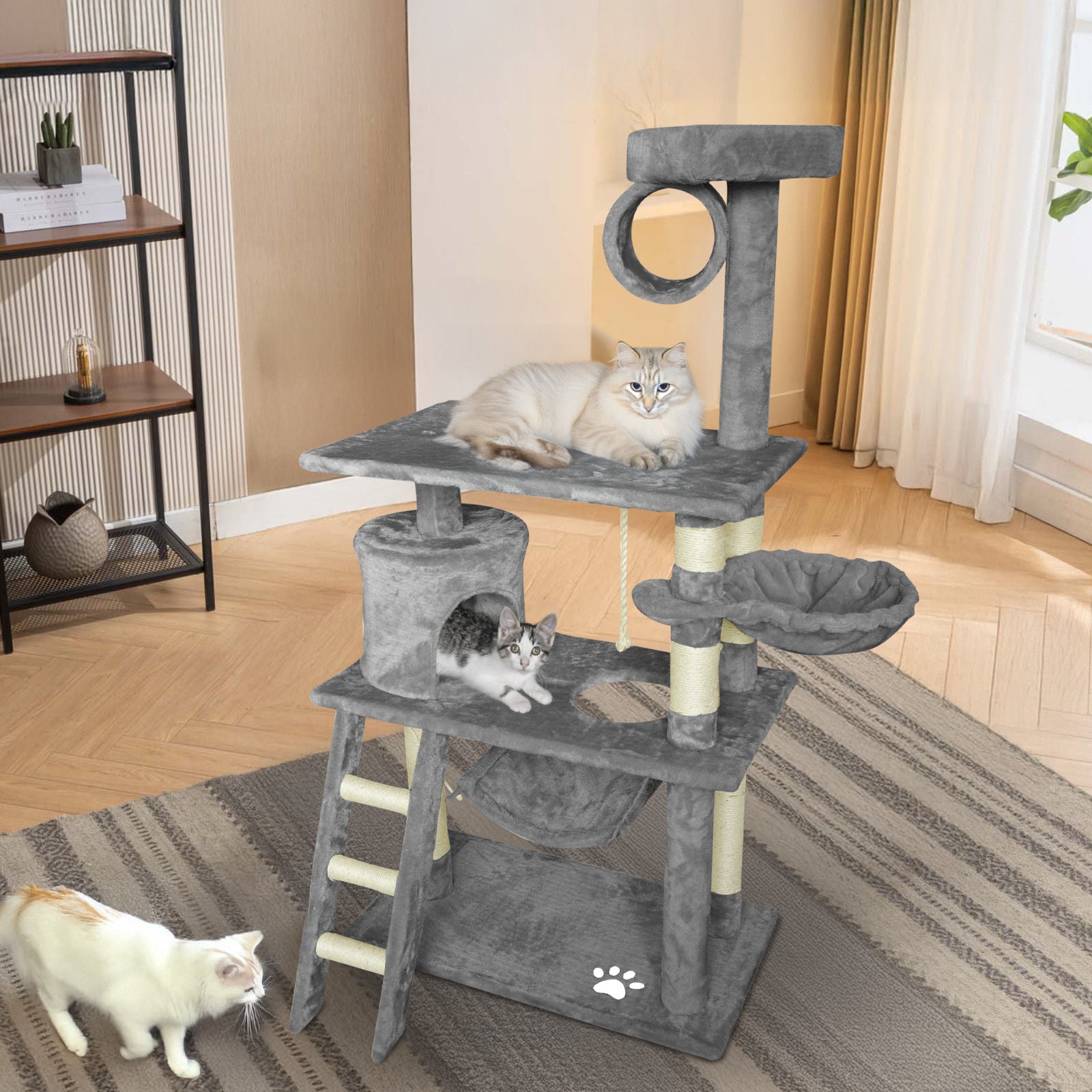 Grey Cat Tree Tower Condo Scratching Post Bed Stand 1.4M V178-66921