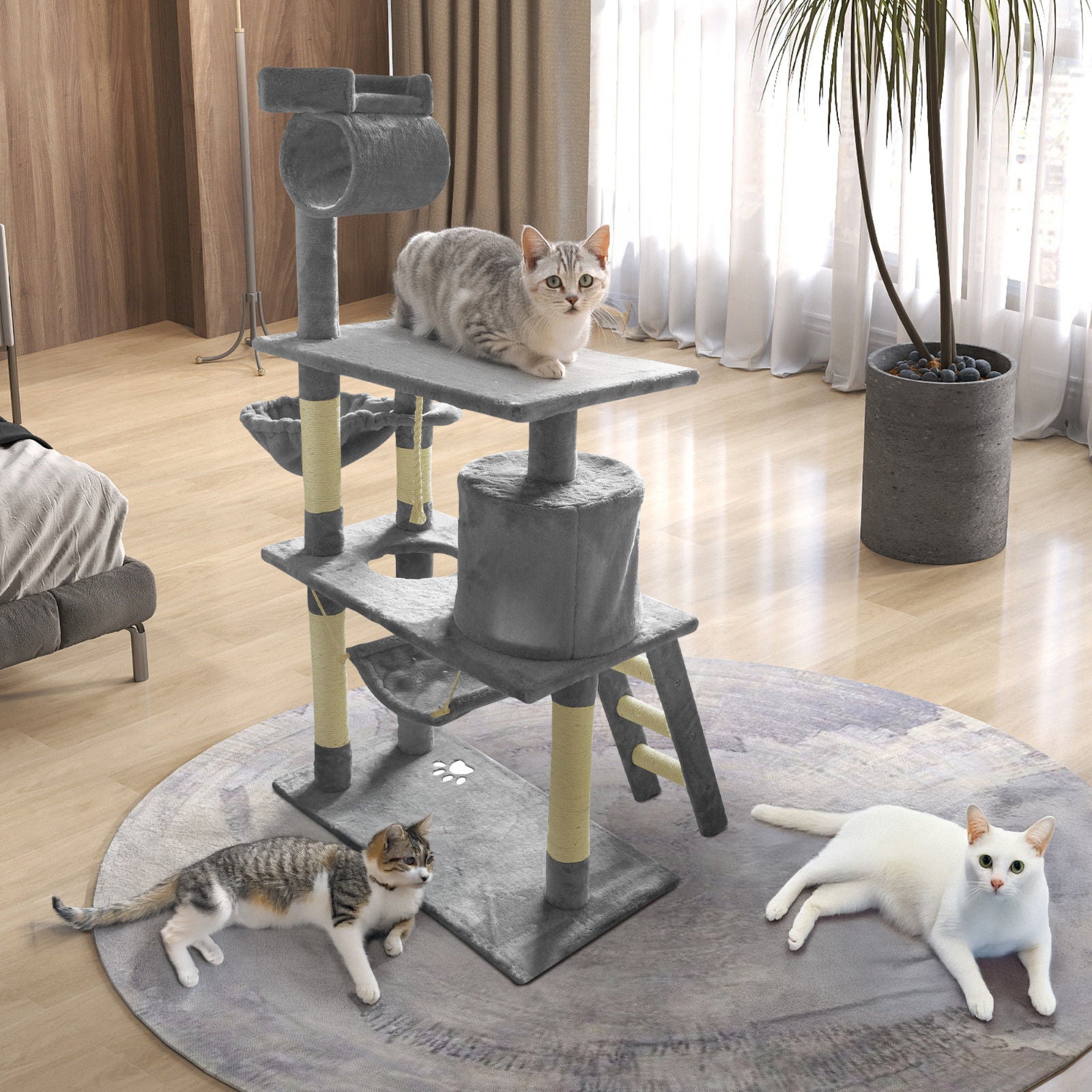 Grey Cat Tree Tower Condo Scratching Post Bed Stand 1.4M V178-66921