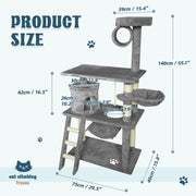 Grey Cat Tree Tower Condo Scratching Post Bed Stand 1.4M V178-66921