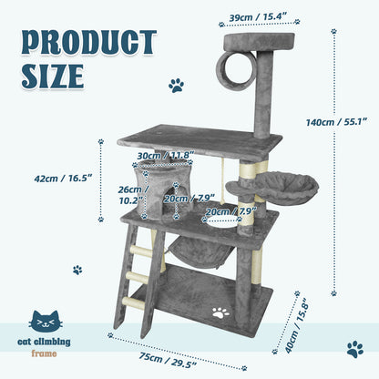 Grey Cat Tree Tower Condo Scratching Post Bed Stand 1.4M V178-66921