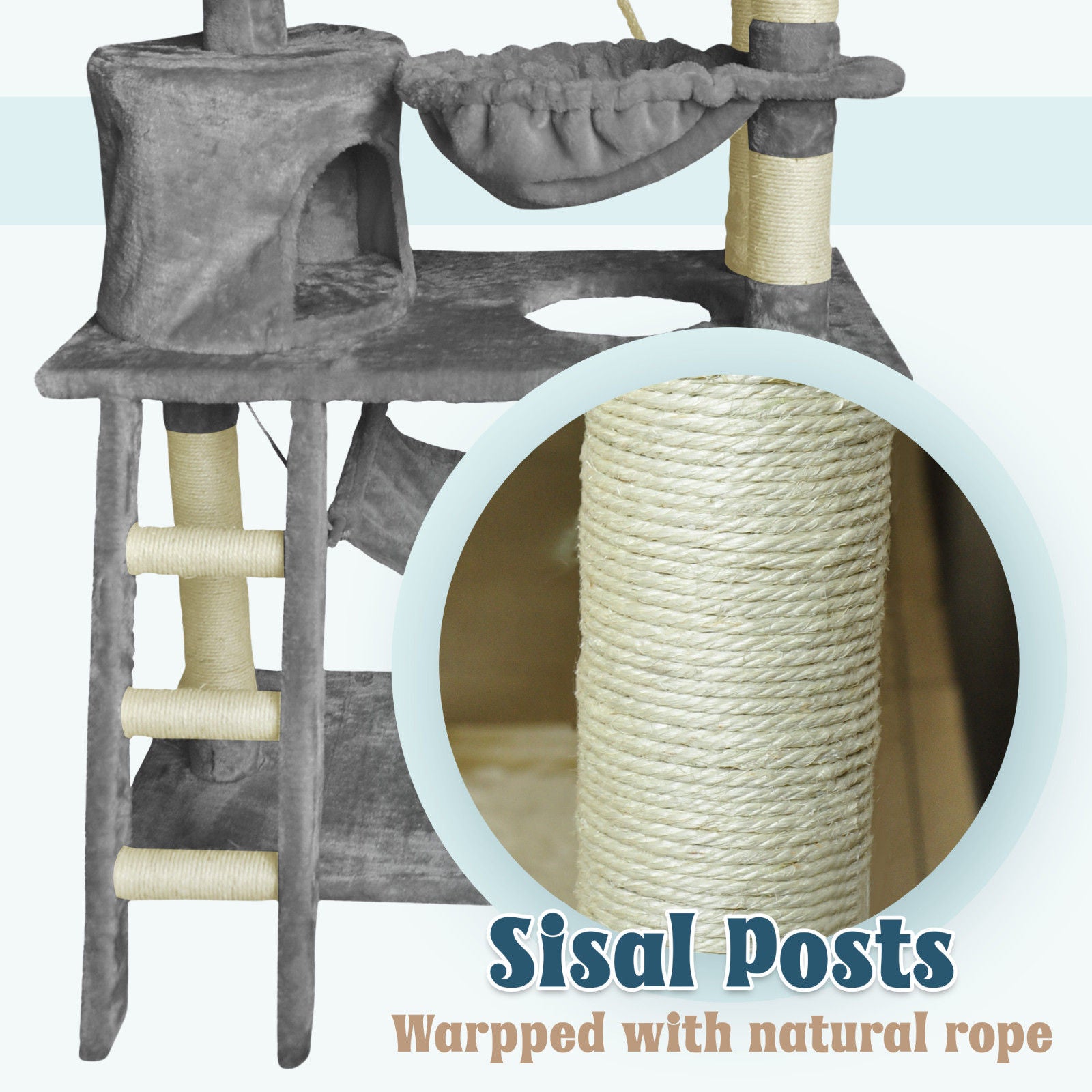 Grey Cat Tree Tower Condo Scratching Post Bed Stand 1.4M V178-66921