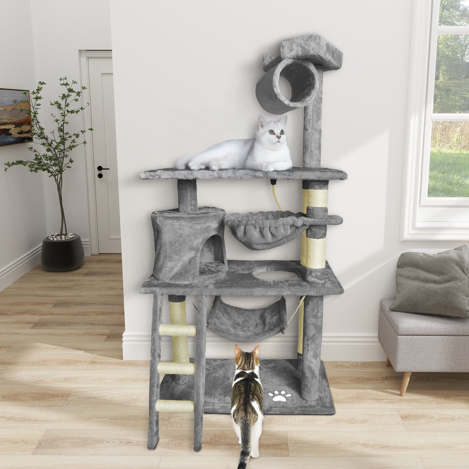 Grey Cat Tree Tower Condo Scratching Post Bed Stand 1.4M V178-66921
