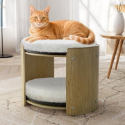 Elevated Double Cat Bed 2-Tier Wooden Plush Kitten Lounge V178-66928