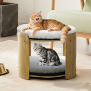 Elevated Double Cat Bed 2-Tier Wooden Plush Kitten Lounge V178-66928
