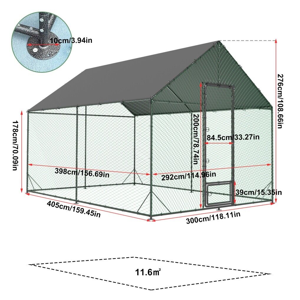 XL Chicken Coop 276x405x300cm Large Hen House Cage V178-66931