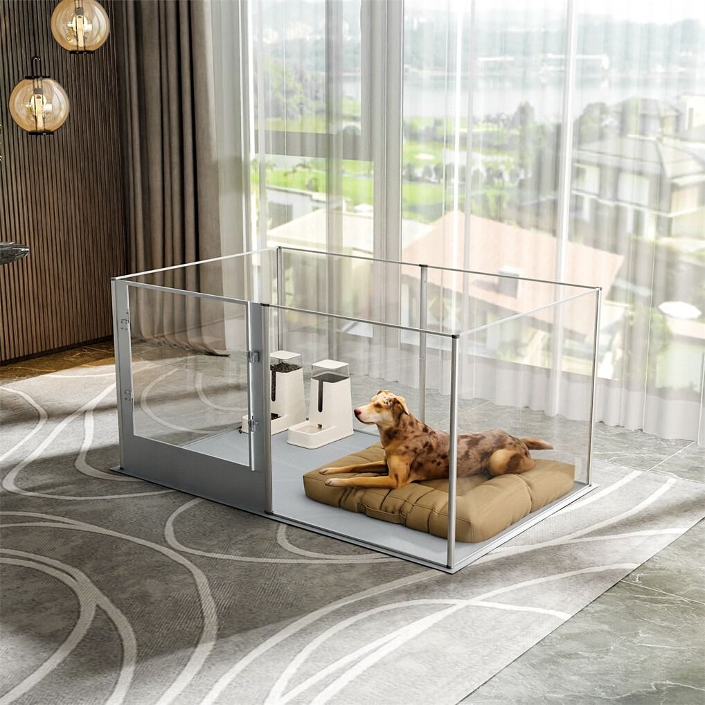 Large Acrylic Dog Playpen 163x102.5x80CM, 6 Panels V178-66941