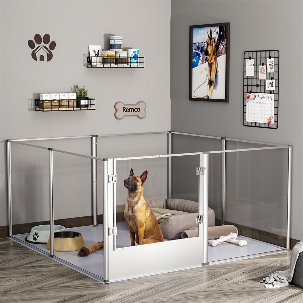 Large Acrylic Dog Playpen 163x102.5x80CM, 6 Panels V178-66941