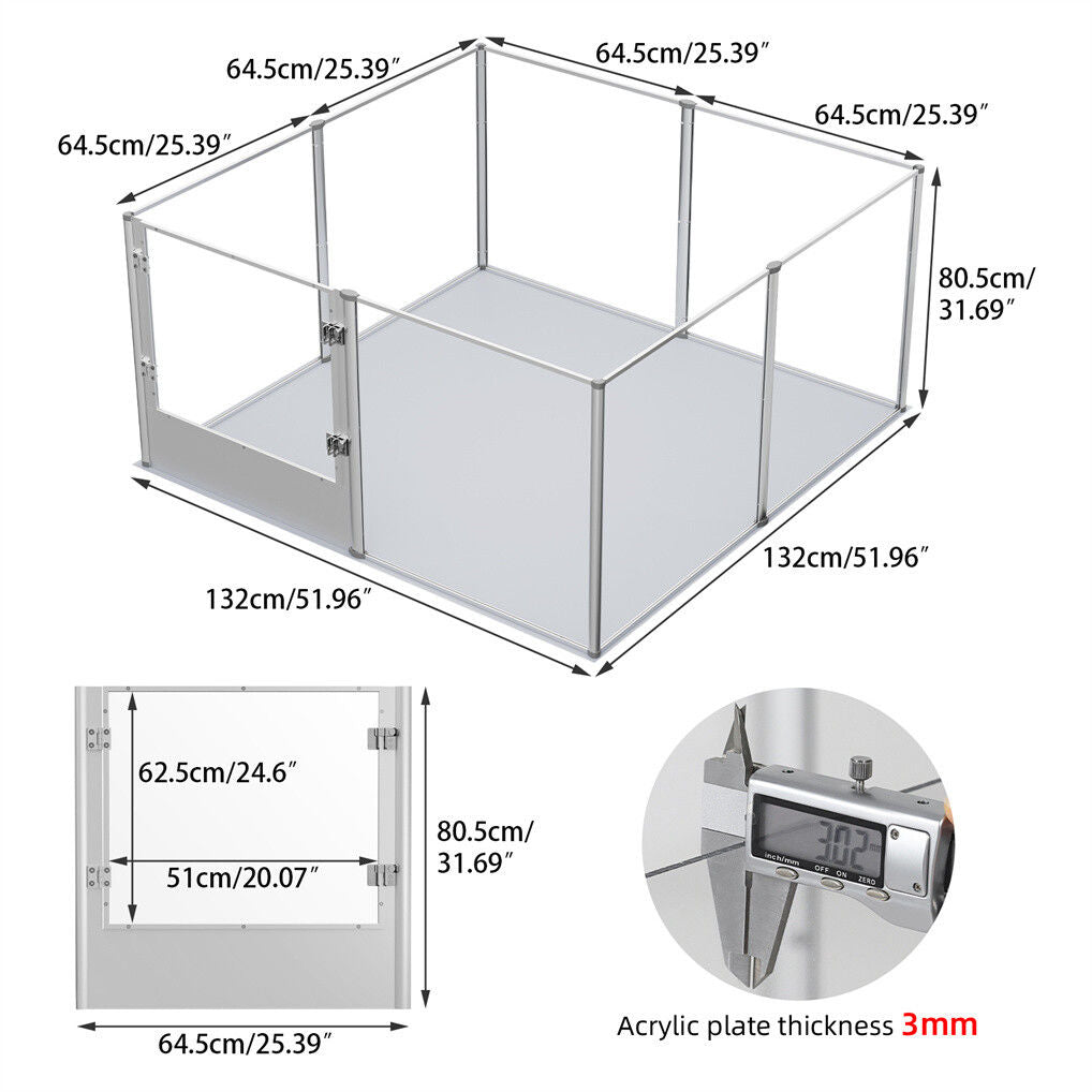 Large Acrylic Dog Playpen 132x132x80.5cm, 8 Panels Cage V178-66943