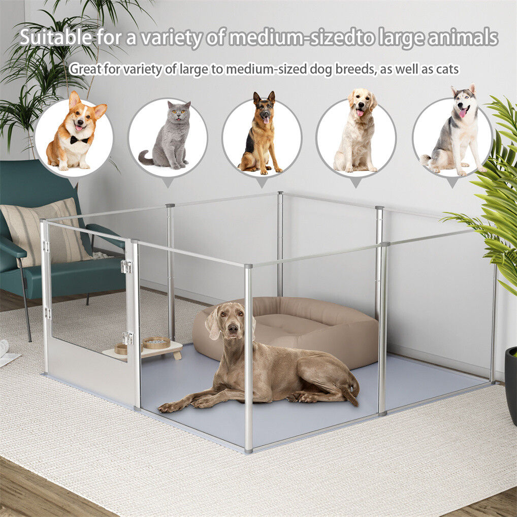 Large Acrylic Dog Playpen 132x132x80.5cm, 8 Panels Cage V178-66943