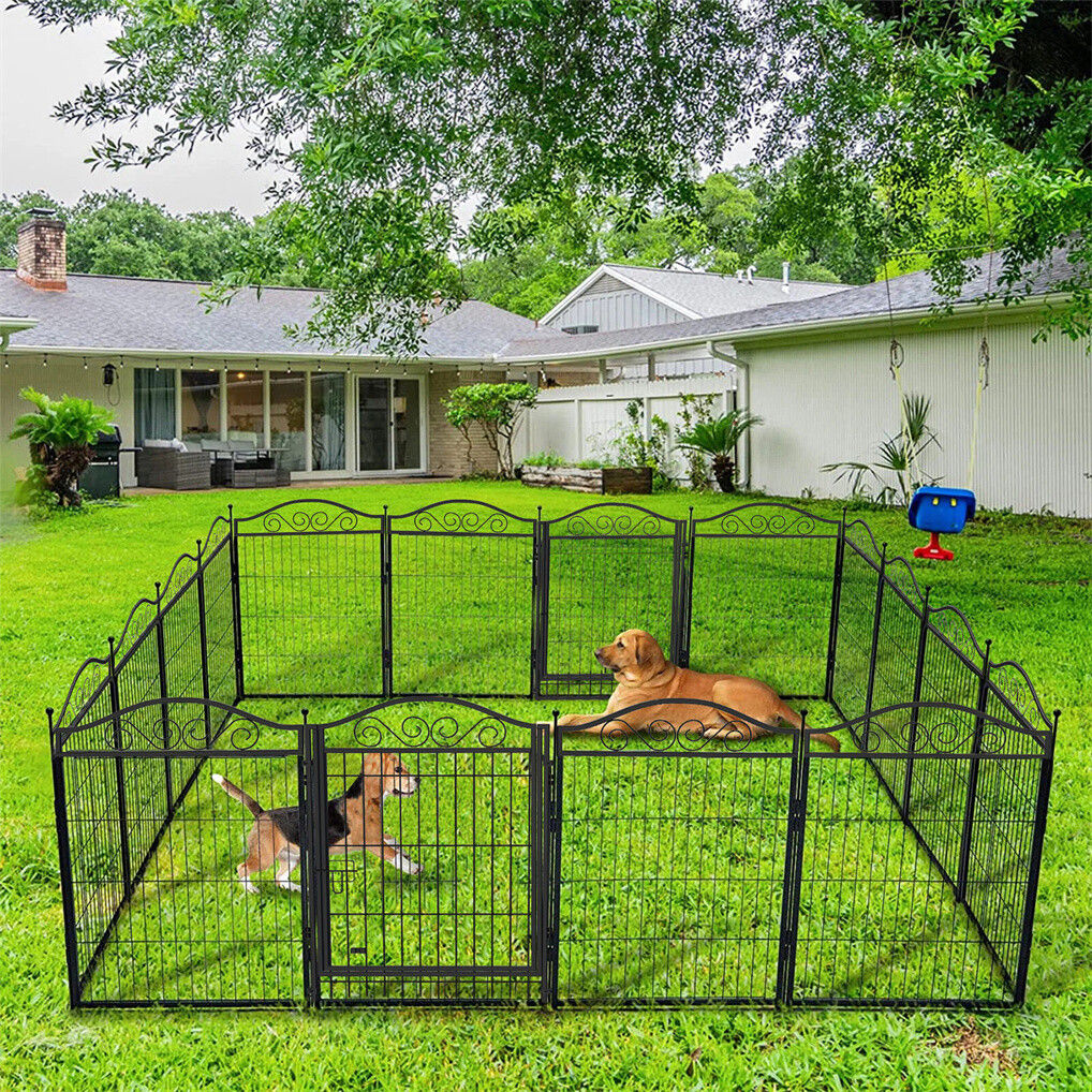 16 Panel Pet Playpen Gate Extension w/ Lockable Door Large Dog Cage V178-66945