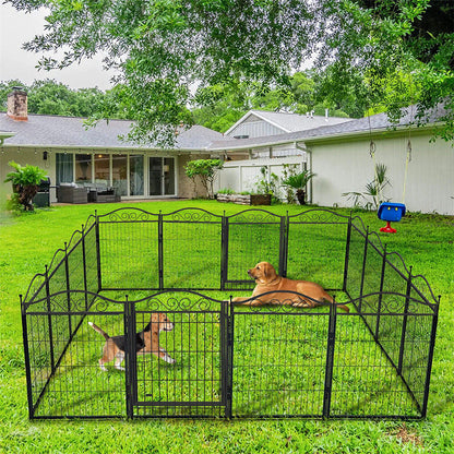 16 Panel Pet Playpen Gate Extension w/ Lockable Door Large Dog Cage V178-66945