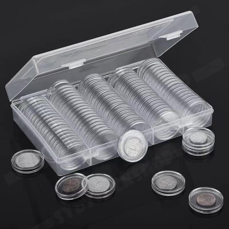 100PCS Clear Plastic Coin Holder Storage Box 20-30mm V178-66950