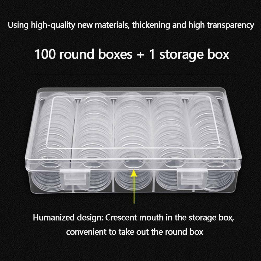 100PCS Clear Plastic Coin Holder Storage Box 20-30mm V178-66950