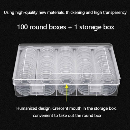 100PCS Clear Plastic Coin Holder Storage Box 20-30mm V178-66950