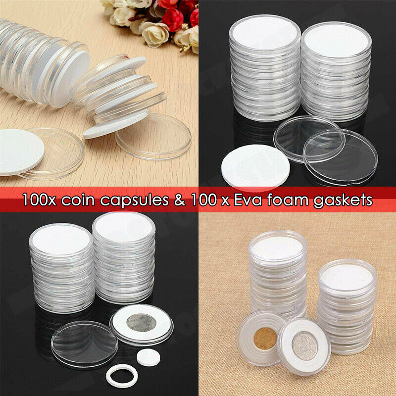 100PCS Clear Plastic Coin Holder Storage Box 20-30mm V178-66950