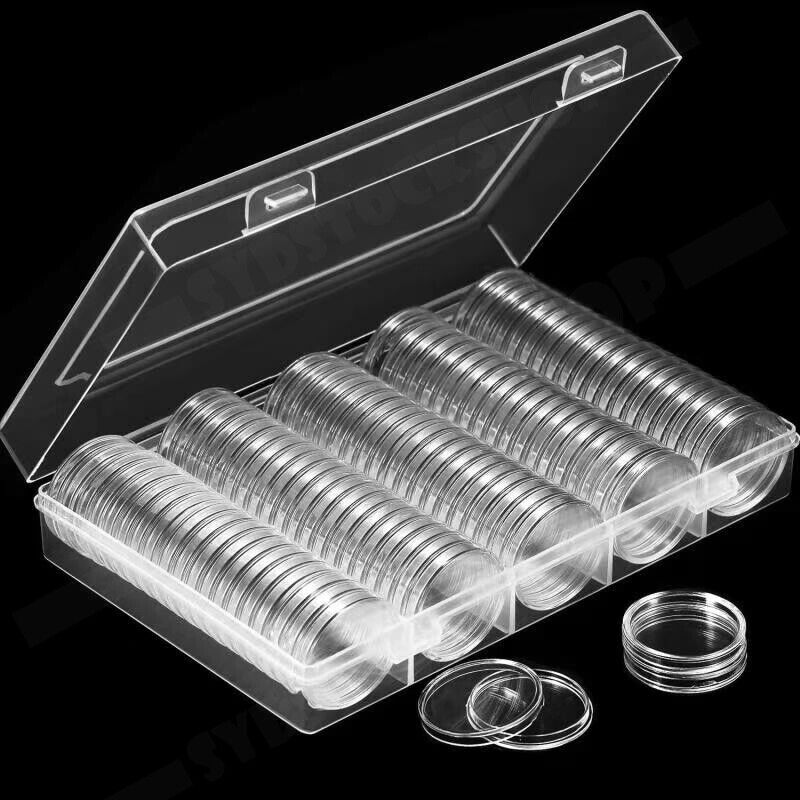 100pcs 46mm Clear Plastic Coin Holder Capsules Storage Box V178-66953