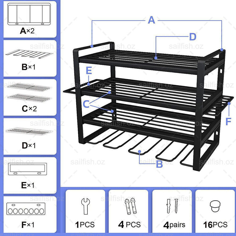 4-Layer Heavy Duty Drill Holder Wall Mount Tool Rack Organizer, V178-66957