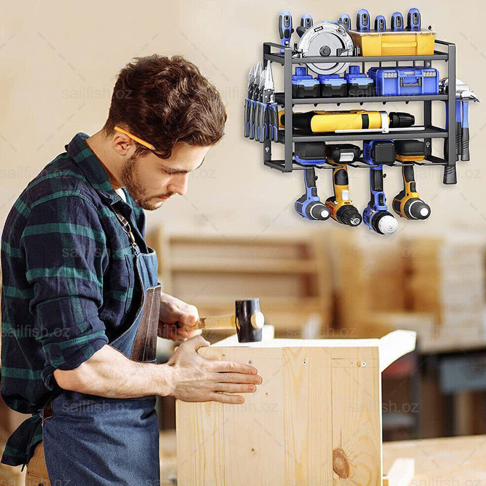 4-Layer Heavy Duty Drill Holder Wall Mount Tool Rack Organizer, V178-66957
