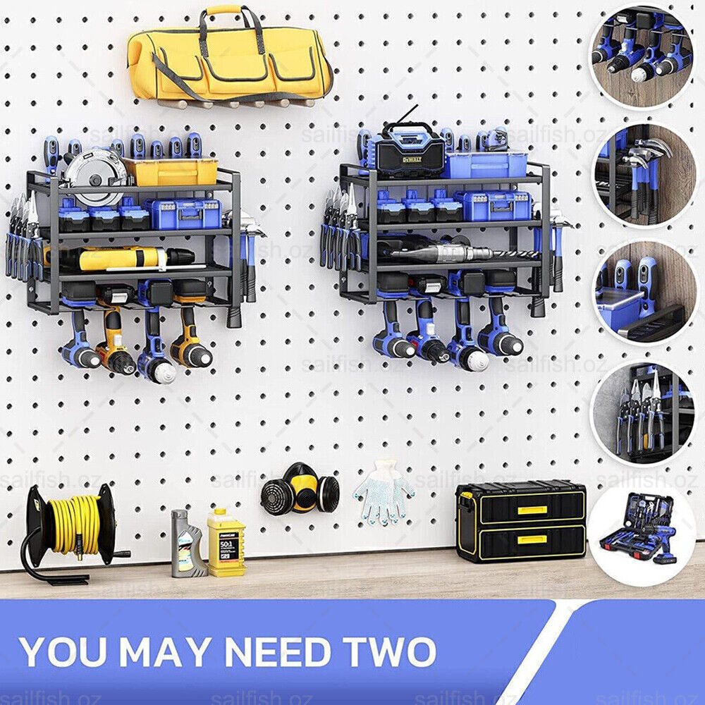 4-Layer Heavy Duty Drill Holder Wall Mount Tool Rack Organizer, V178-66957