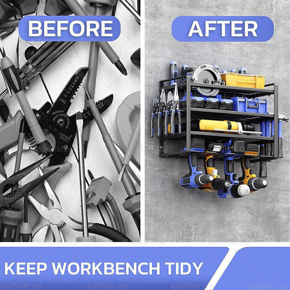 4-Layer Heavy Duty Drill Holder Wall Mount Tool Rack Organizer, V178-66957