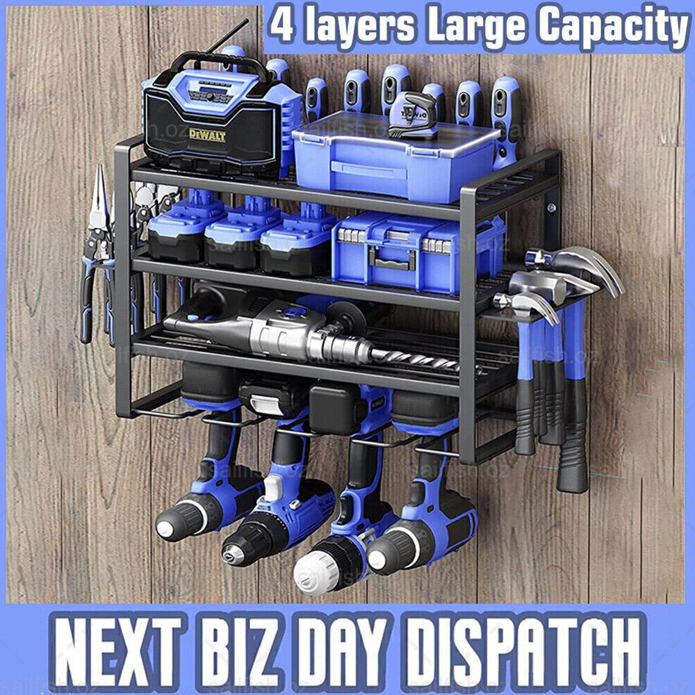4-Layer Heavy Duty Drill Holder Wall Mount Tool Rack Organizer, V178-66957