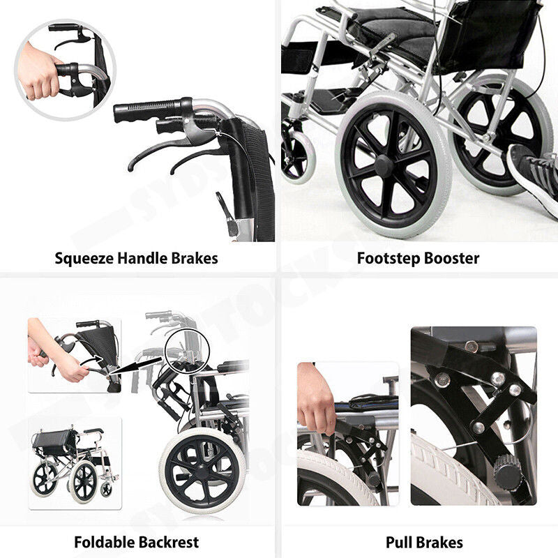 16 Lightweight Foldable Wheelchair Flat-Free Tires Handbrakes V178-66961