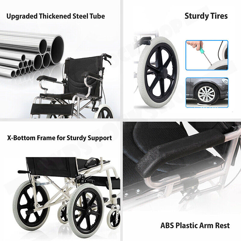 16 Lightweight Foldable Wheelchair Flat-Free Tires Handbrakes V178-66961