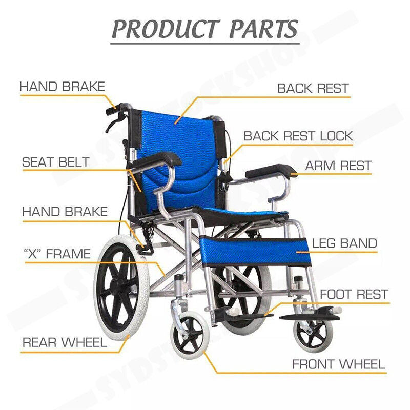 16 Lightweight Foldable Wheelchair Flat-Free Tires Handbrakes V178-66961