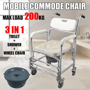 Aluminum Bedside Commode Chair 200kg Mobile Shower Toilet Wheelchair V178-66964