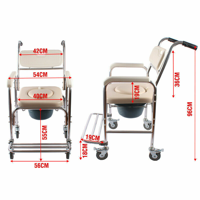 Aluminum Bedside Commode Chair 200kg Mobile Shower Toilet Wheelchair V178-66964