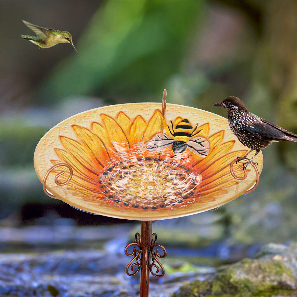 Solar Bird Bath Feeder Fountain Deck Post Mount V178-66968