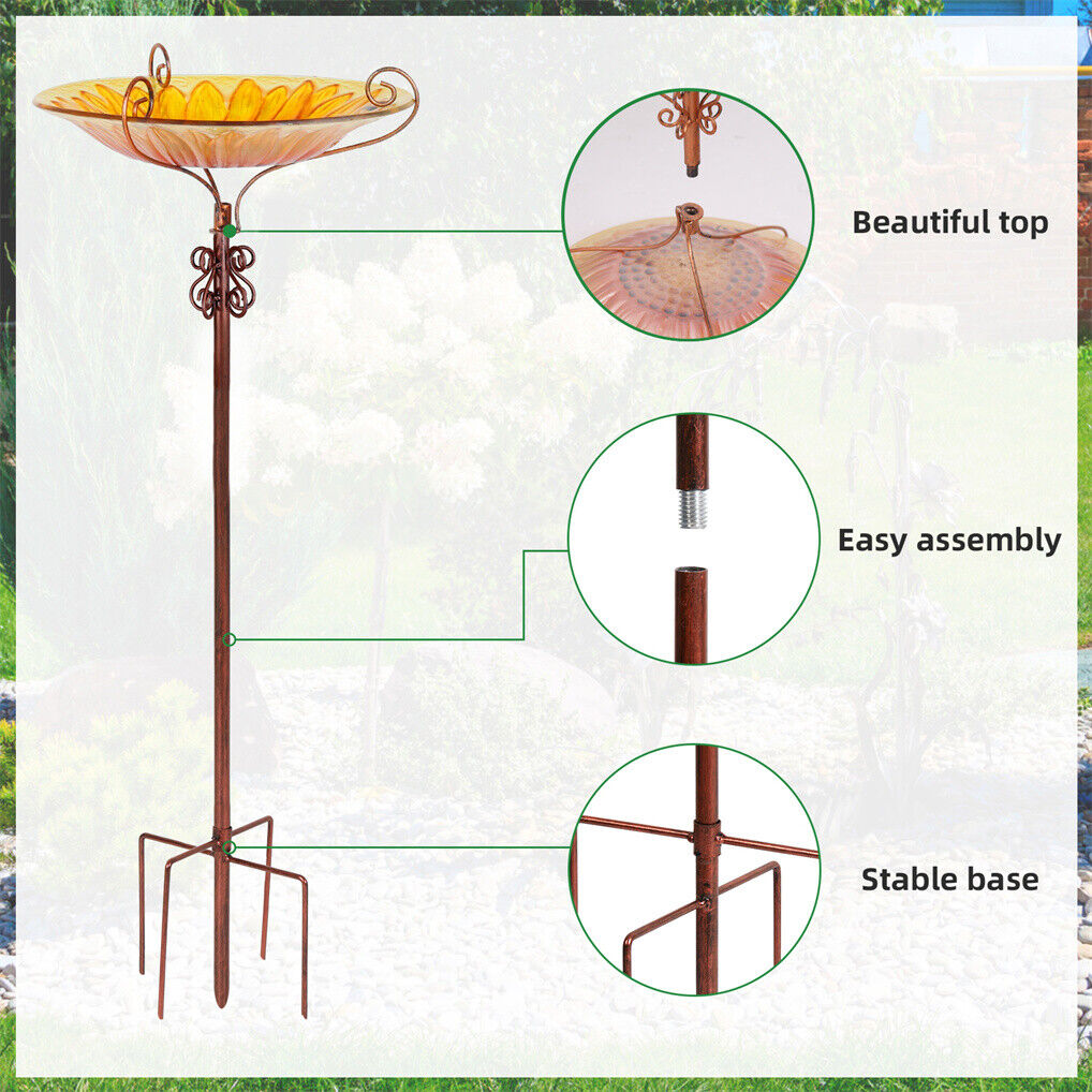 Solar Bird Bath Feeder Fountain Deck Post Mount V178-66968