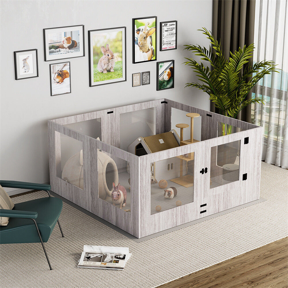 Indoor Dog Pen Tempered Glass Kennel w/ Pad V178-66969